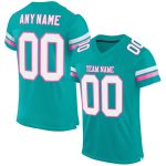 Custom Aqua White-Pink Football Jersey - Personalized Mesh Team Shirt Personalized Aqua White-Pink Mesh Football Jersey