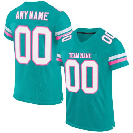 Custom Aqua White-Pink Football Jersey - Personalized Mesh Team Shirt Personalized Aqua White-Pink Mesh Football Jersey
