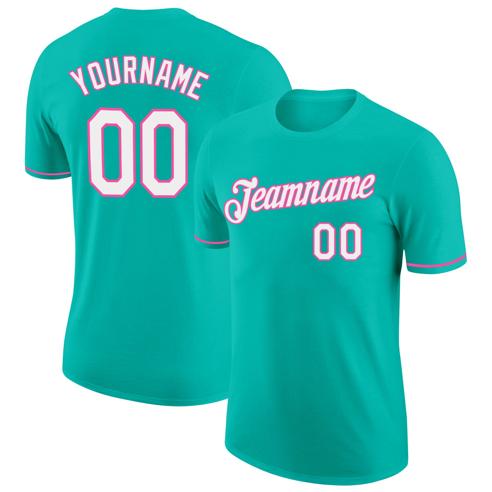 Custom Name and Number Aqua White-Pink Performance T-Shirt for Teams - Personalized Sports Apparel Personalized Aqua White-Pink