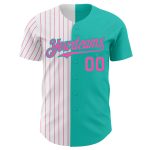 Personalized Aqua Pink Pinstripe Baseball Jersey - Stylish Split Fashion Design Personalized Aqua White-Pink Pinstripe Split