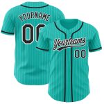 Custom Team Name and Number Baseball Jersey - Personalized Aqua White Pinstripe Black Authentic Style Personalized Aqua White