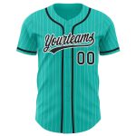 Custom Team Name and Number Baseball Jersey - Personalized Aqua White Pinstripe Black Authentic Style Personalized Aqua White