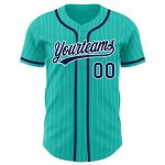 Custom Name and Number Personalized Navy Baseball Jersey with Aqua White Pinstripes Personalized Aqua White Pinstripe Navy