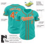 Custom Team Name and Number Aqua White Pinstripe Orange Baseball Jersey - Personalized Authentic Jersey Personalized Aqua