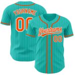 Custom Team Name and Number Aqua White Pinstripe Orange Baseball Jersey - Personalized Authentic Jersey Personalized Aqua