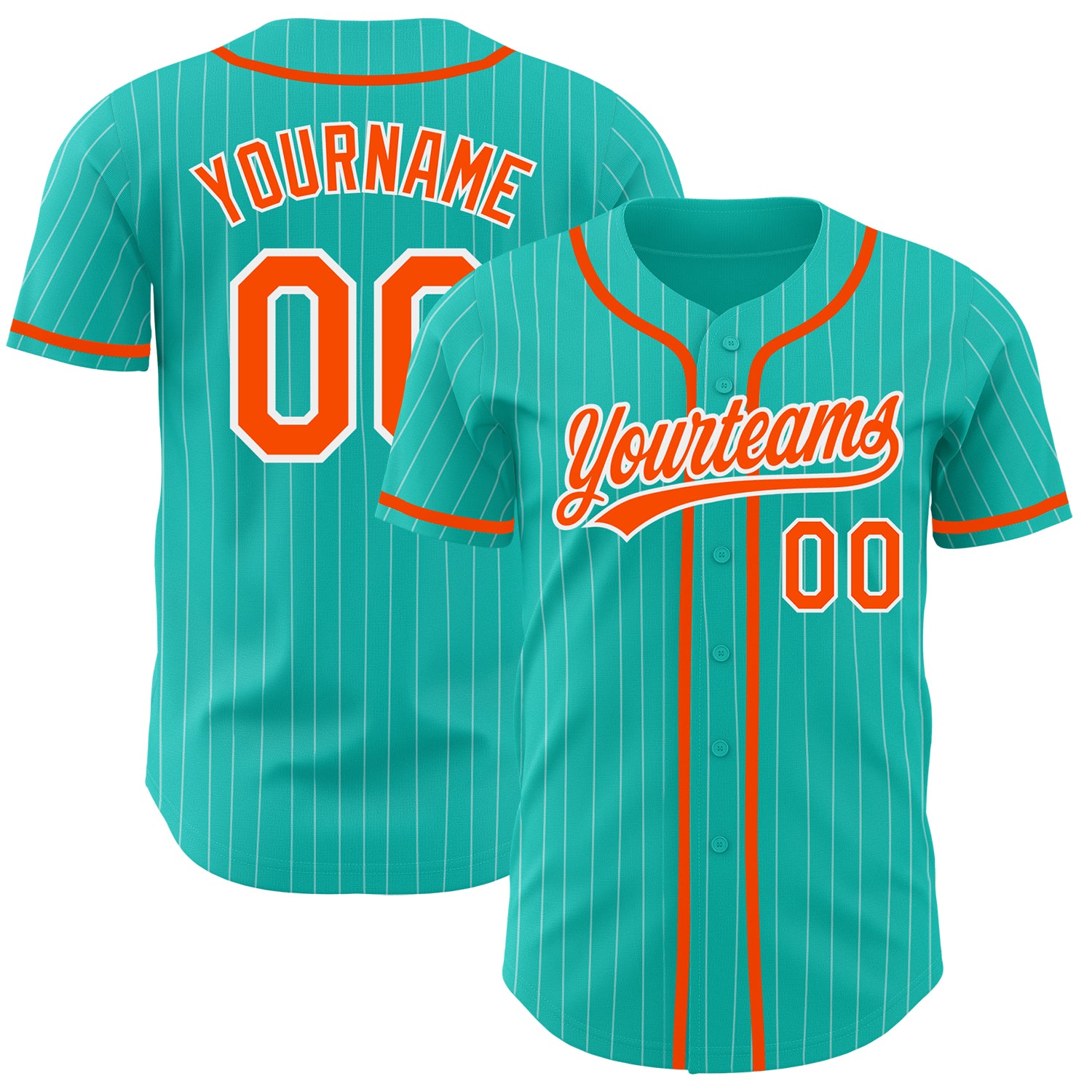 Custom Team Name and Number Aqua White Pinstripe Orange Baseball Jersey - Personalized Authentic Jersey Personalized Aqua