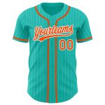 Custom Team Name and Number Aqua White Pinstripe Orange Baseball Jersey - Personalized Authentic Jersey Personalized Aqua