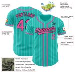Custom Name and Number Personalized Aqua White Pinstripe Baseball Jersey Pink-Black Authentic Personalized Aqua White Pinstripe