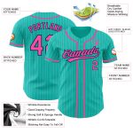 Custom Name and Number Personalized Aqua White Pinstripe Baseball Jersey in Pink and Navy Personalized Aqua White Pinstripe