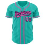 Custom Name and Number Personalized Aqua White Pinstripe Baseball Jersey in Pink and Navy Personalized Aqua White Pinstripe