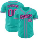 Custom Name and Number Personalized Aqua White Pinstripe Baseball Jersey in Pink and Navy Personalized Aqua White Pinstripe