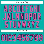 Custom Name and Number Personalized Aqua White Pinstripe Baseball Jersey in Pink and Navy Personalized Aqua White Pinstripe