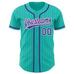Custom Purple Pinstripe Authentic Baseball Jersey - Personalized Aqua White Team Name & Number Personalized Aqua White Pinstripe