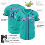 Custom Purple Pinstripe Authentic Baseball Jersey - Personalized Aqua White Team Name & Number Personalized Aqua White Pinstripe