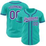 Custom Purple Pinstripe Authentic Baseball Jersey - Personalized Aqua White Team Name & Number Personalized Aqua White Pinstripe
