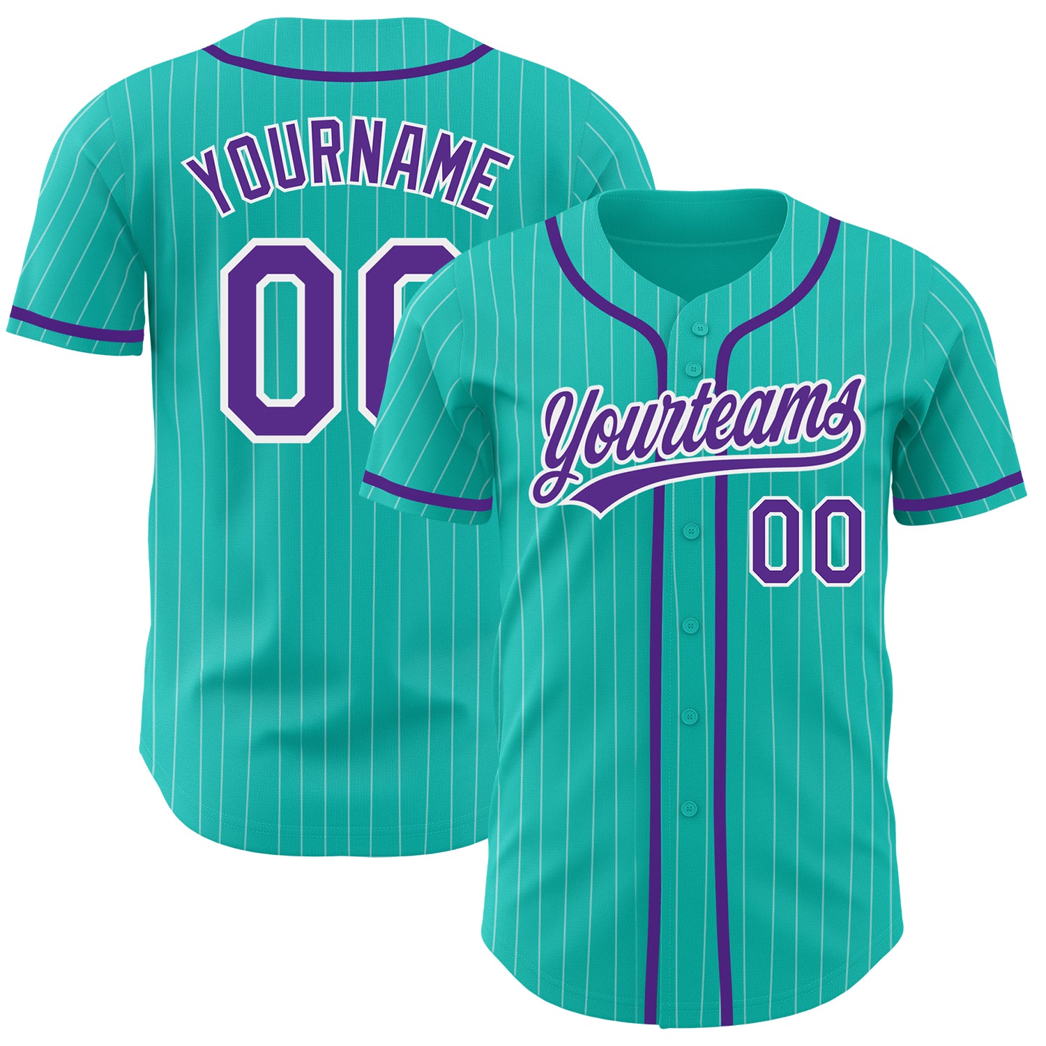 Custom Purple Pinstripe Authentic Baseball Jersey - Personalized Aqua White Team Name & Number Personalized Aqua White Pinstripe