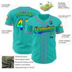 Custom Name Number 3D Baseball Jersey Personalized Aqua White Pinstripe Rainbow Navy Pink Personalized Aqua White Pinstripe
