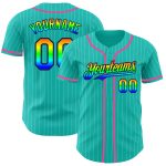 Custom Name Number 3D Baseball Jersey Personalized Aqua White Pinstripe Rainbow Navy Pink Personalized Aqua White Pinstripe
