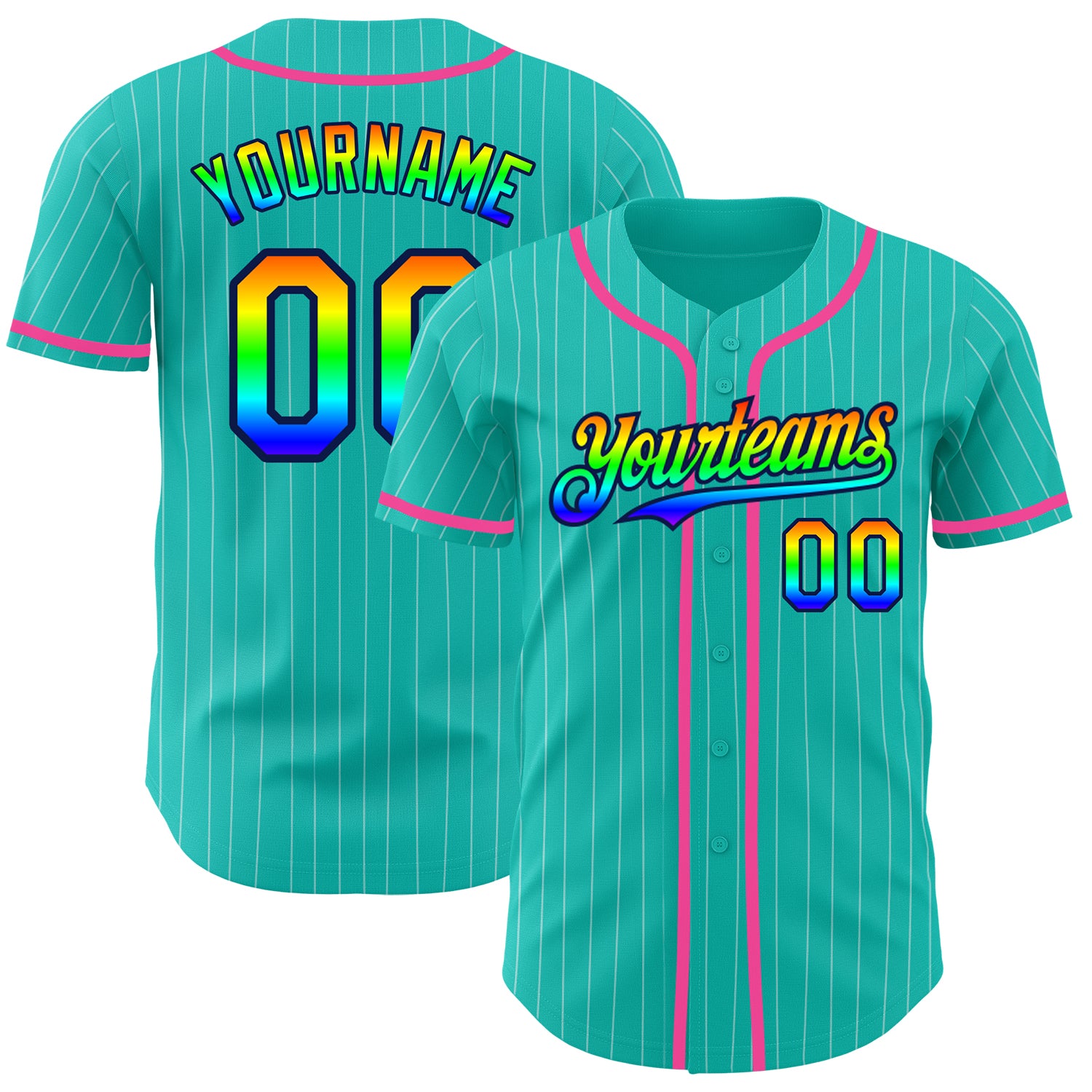 Custom Name Number 3D Baseball Jersey Personalized Aqua White Pinstripe Rainbow Navy Pink Personalized Aqua White Pinstripe