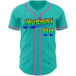Custom Name Number 3D Baseball Jersey Personalized Aqua White Pinstripe Rainbow Navy Pink Personalized Aqua White Pinstripe