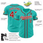 Custom Aqua White Pinstripe Red Baseball Jersey with Personalized Name and Number - Authentic Team Apparel Personalized Aqua