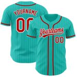 Custom Aqua White Pinstripe Red Baseball Jersey with Personalized Name and Number - Authentic Team Apparel Personalized Aqua
