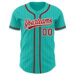 Custom Aqua White Pinstripe Red Baseball Jersey with Personalized Name and Number - Authentic Team Apparel Personalized Aqua