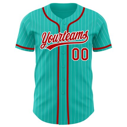 Custom Aqua White Pinstripe Red Baseball Jersey with Personalized Name and Number - Authentic Team Apparel Personalized Aqua
