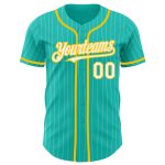 Custom Name Number Authentic Baseball Jersey - Personalized Aqua White Pinstripe White Yellow Personalized Aqua White Pinstripe