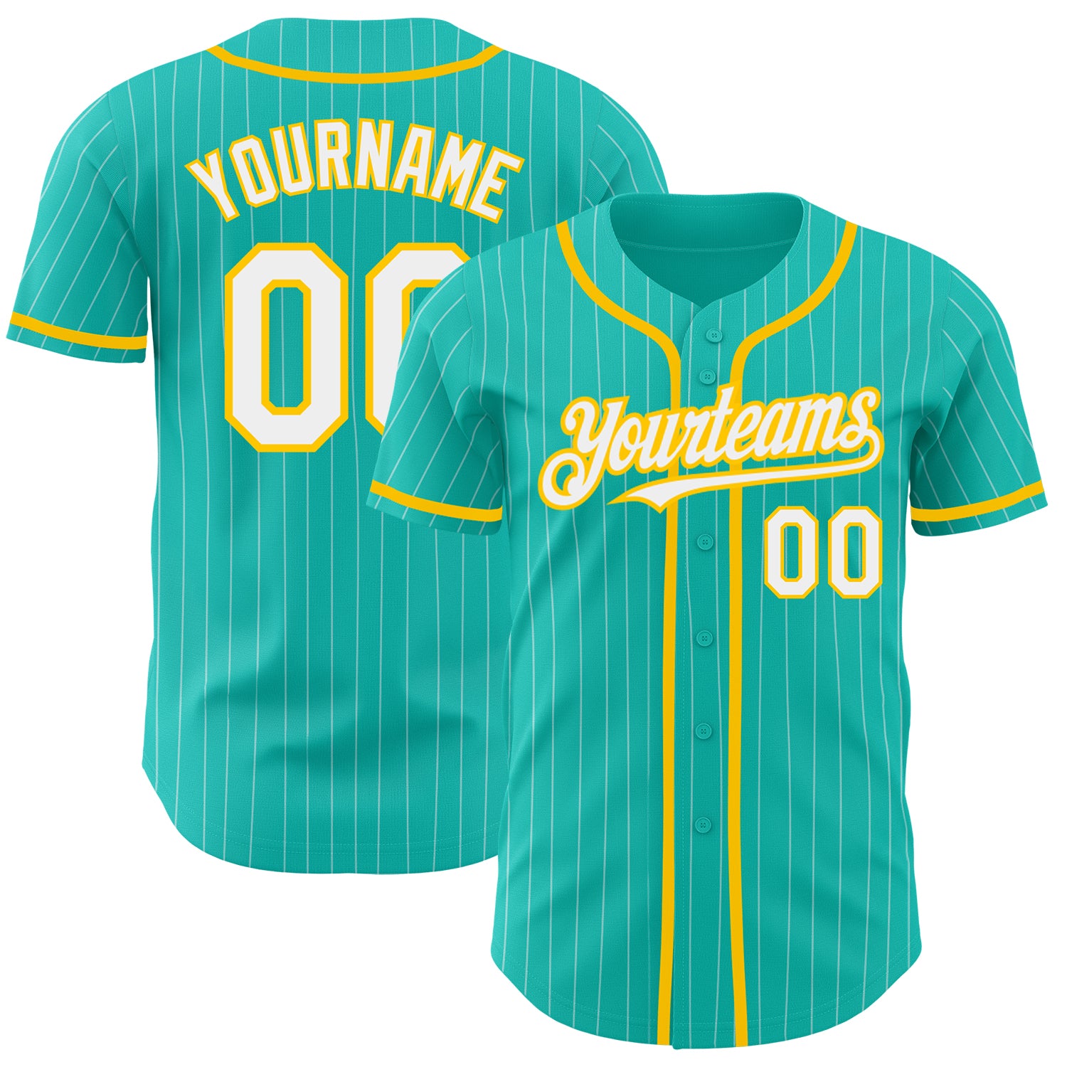 Custom Name Number Authentic Baseball Jersey - Personalized Aqua White Pinstripe White Yellow Personalized Aqua White Pinstripe