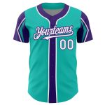 Custom Baseball Jersey - Personalized Aqua White Purple Arm Shapes with Name and Number - Authentic Team Apparel Personalized