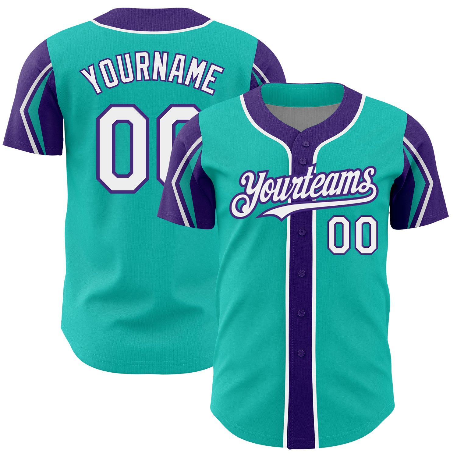Custom Baseball Jersey - Personalized Aqua White Purple Arm Shapes with Name and Number - Authentic Team Apparel Personalized