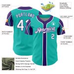 Personalized Arm Shapes Baseball Jersey in Aqua White Purple - Custom Color Options Personalized Aqua White-Purple 3 Colors