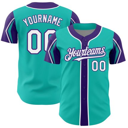 Personalized Arm Shapes Baseball Jersey in Aqua White Purple - Custom Color Options Personalized Aqua White-Purple 3 Colors