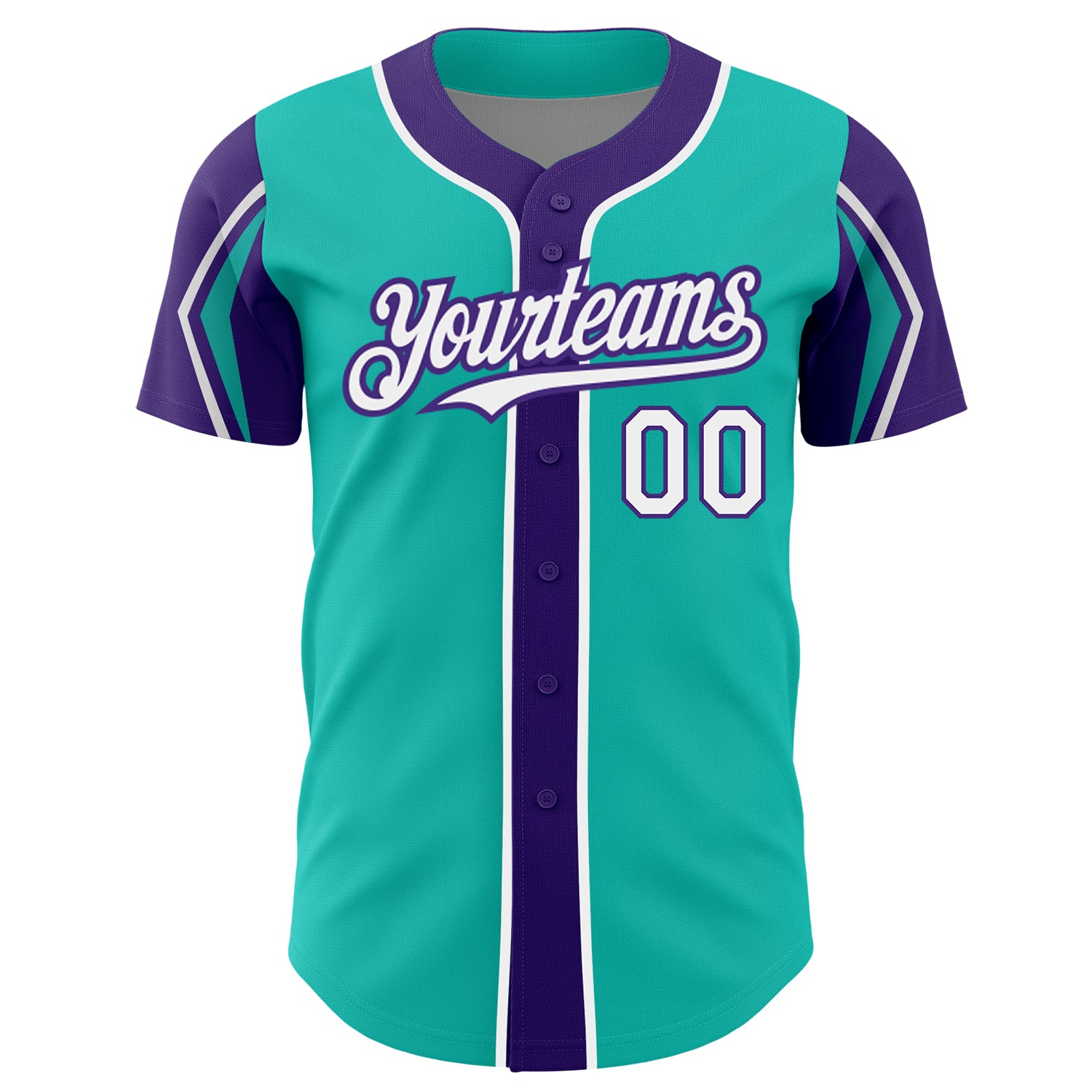 Personalized Arm Shapes Baseball Jersey in Aqua White Purple - Custom Color Options Personalized Aqua White-Purple 3 Colors - Image 3