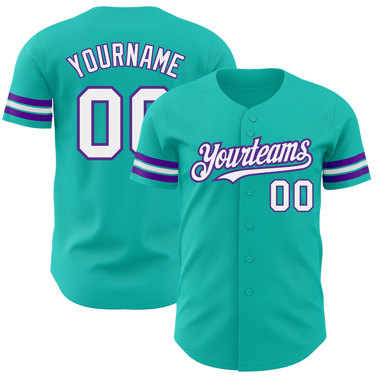 Personalized Authentic Baseball Jersey in Aqua White and Purple Colors Personalized Aqua White-Purple Authentic Baseball
