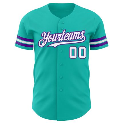 Personalized Authentic Baseball Jersey in Aqua White and Purple Colors Personalized Aqua White-Purple Authentic Baseball