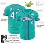 Custom Name and Number Authentic Baseball Jersey - Personalized Aqua White-Purple Team Jersey Personalized Aqua White-Purple