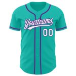 Custom Name and Number Authentic Baseball Jersey - Personalized Aqua White-Purple Team Jersey Personalized Aqua White-Purple