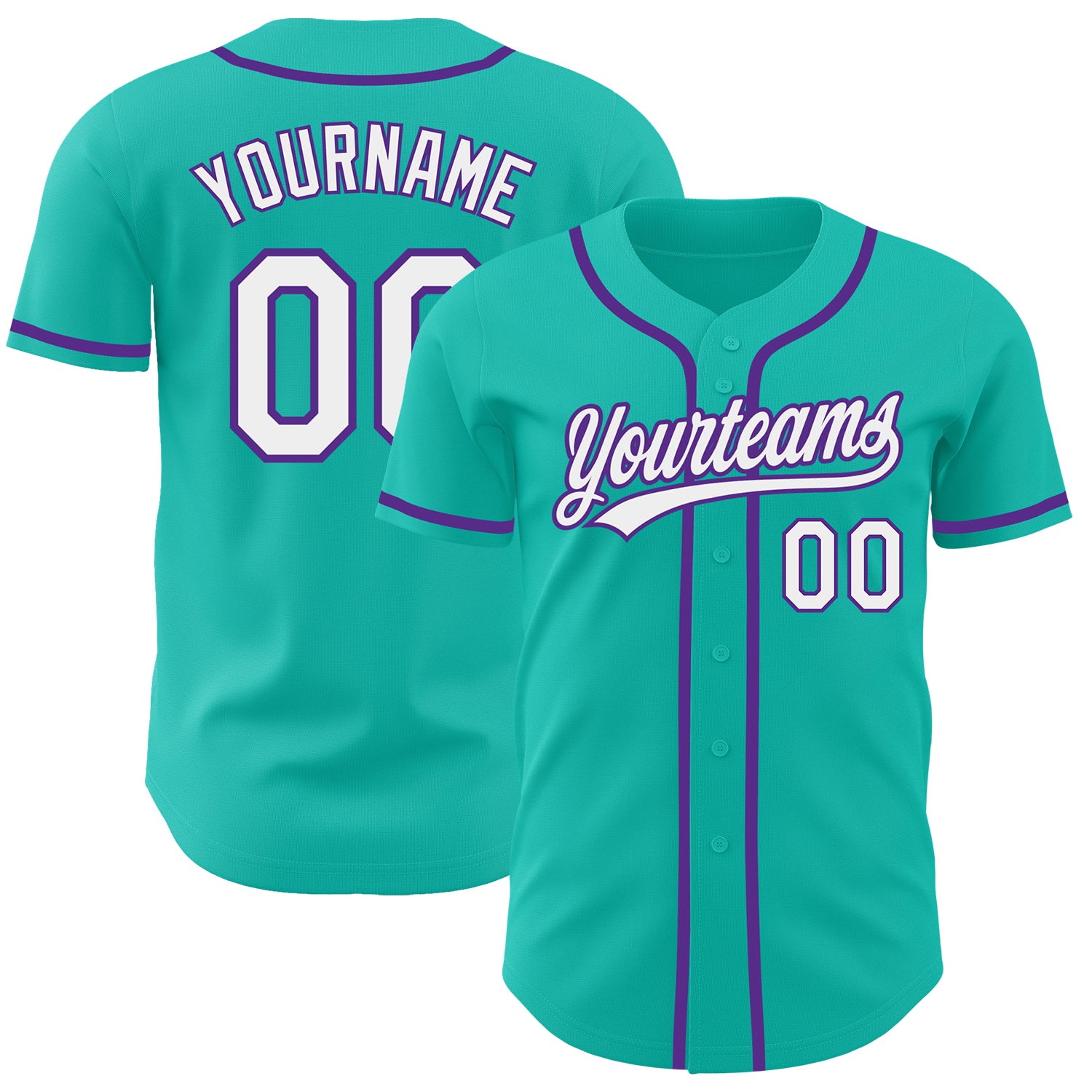 Custom Name and Number Authentic Baseball Jersey - Personalized Aqua White-Purple Team Jersey Personalized Aqua White-Purple