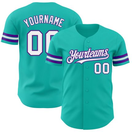 Personalized Aqua White Purple Baseball Jersey for Men and Women Personalized Aqua White-Purple Baseball Jersey 2