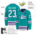 Custom Name and Number Aqua White-Purple Hockey Jersey - Personalized Team Jersey Personalized Aqua White-Purple Hockey Jersey