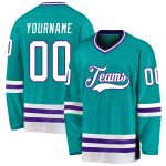 Custom Aqua White-Purple Hockey Jersey - Personalized Team Sports Apparel Personalized Aqua White-Purple Hockey Jersey