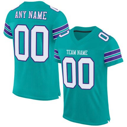 Custom Authentic Football Jersey - Personalized Aqua White-Purple Mesh with Name and Number Personalized Aqua White-Purple