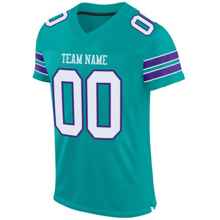 Custom Authentic Football Jersey - Personalized Aqua White-Purple Mesh with Name and Number Personalized Aqua White-Purple