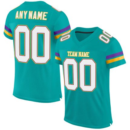 Custom Aqua White Purple Mesh Football Jersey for Kids and Adults Personalized Aqua White-Purple Mesh Football Jersey 2