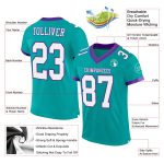 Custom Aqua White Purple Mesh Football Jersey for Kids, Size 3 Personalized Aqua White-Purple Mesh Football Jersey 3