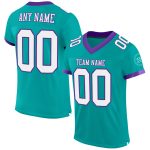 Custom Aqua White Purple Mesh Football Jersey for Kids, Size 3 Personalized Aqua White-Purple Mesh Football Jersey 3