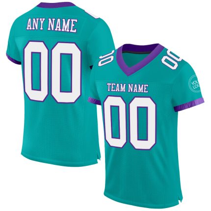 Custom Aqua White Purple Mesh Football Jersey for Kids, Size 3 Personalized Aqua White-Purple Mesh Football Jersey 3