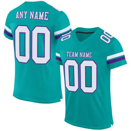 Personalized Football Jersey in Aqua White and Purple Mesh for Kids Age 4 Personalized Aqua White-Purple Mesh Football Jersey